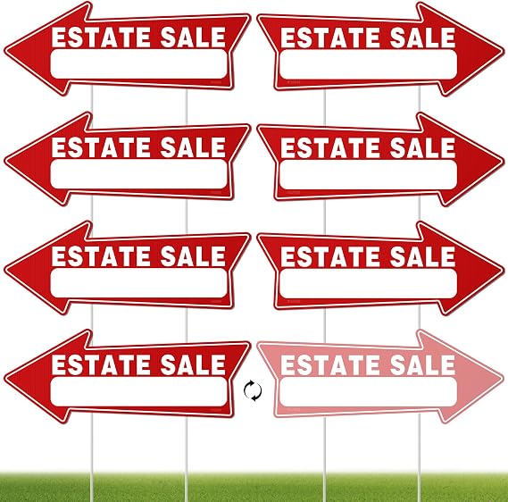7 PC Estate Sale Signs, 17" x 6", Estate Sale Signs with Stakes Double Sided, Large Estate Yard Sale Sign, Estate Sale Supplies