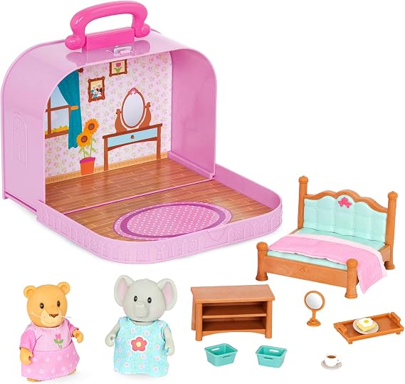 Li'l Woodzeez Portable Dollhouse Bedroom Playset with 2 Figures, Playsets