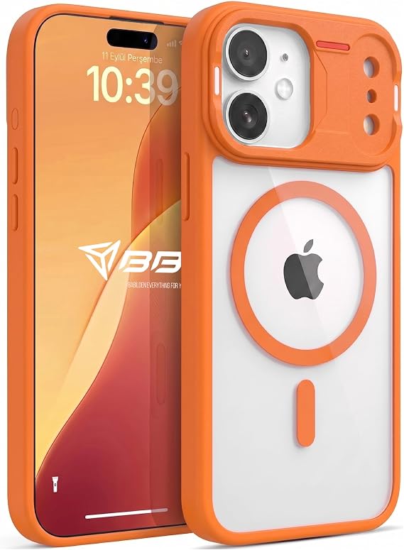 Babilden iPhone 17 İçin Kılıf Mat Şeffaf Magsafe İle Uyumlu Premium Koruyucu Darbe Emici Silikon Kenarlı Kamera Korumalı (Turuncu)