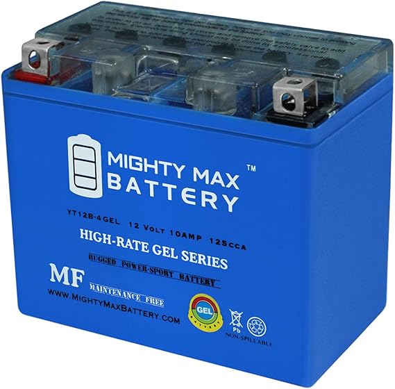 Mighty Max Battery YT12B-4 GEL -12 Volt 10 AH, GEL Type 125 CCA, Rechargeable Maintenance Free SLA AGM Motorcycle Battery