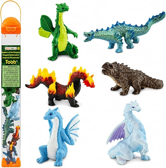 Safari Ltd. Dragons of the Elements TOOB - 6 Miniature Elemental Dragon Figurines - Fantasy Toy Set for Boys, Girls and Kids Ages 3+