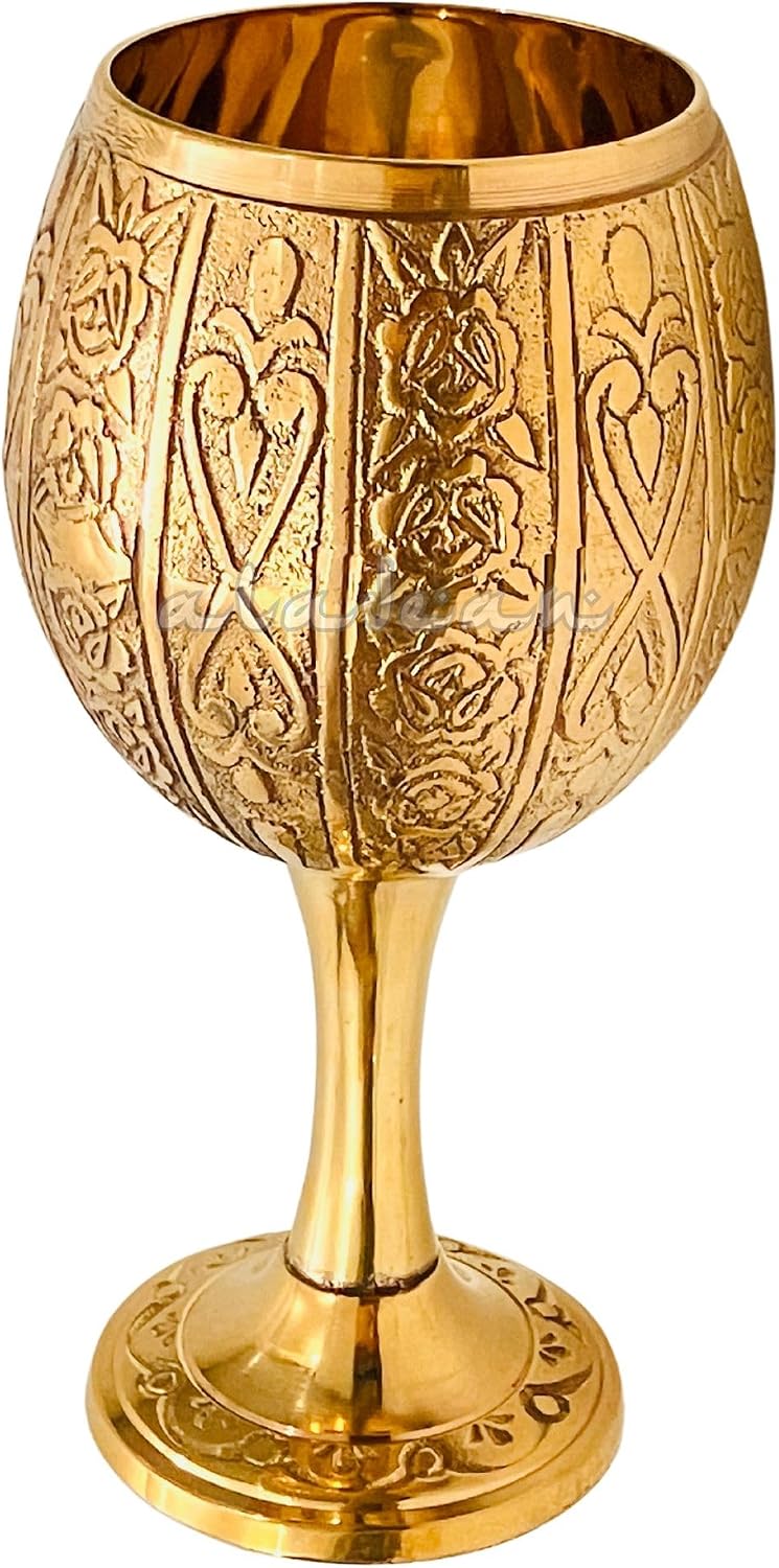 Vintage Chalice Medieval Goblet | 1x Solid Brass Red Wine Glass Cups of Royal King Arthur - Renaissance, Birthday Gifts Christmas Wedding Anniversary Novelty Ceremonial Drinkware Emperor's Chalice
