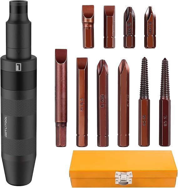 GETLITOOL 12-Piece Hand Impact Wrench Set 1/2 Inch Screw Remover Set Right and Left Slotted Phillips Pluggable for Tools S2 Steel Bits Screw Extractor Set for Car and Motorcycle