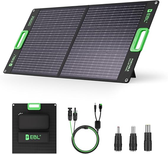 EBL 100W Portable Solar Panel for Jackery/Ecoflow/Bluetti Power Station | Foldable Solar Charger w/Kickstands, High Efficiency IP65 Waterproof, Camping, RV, Off-Grid Emergency, Travel Outdoor