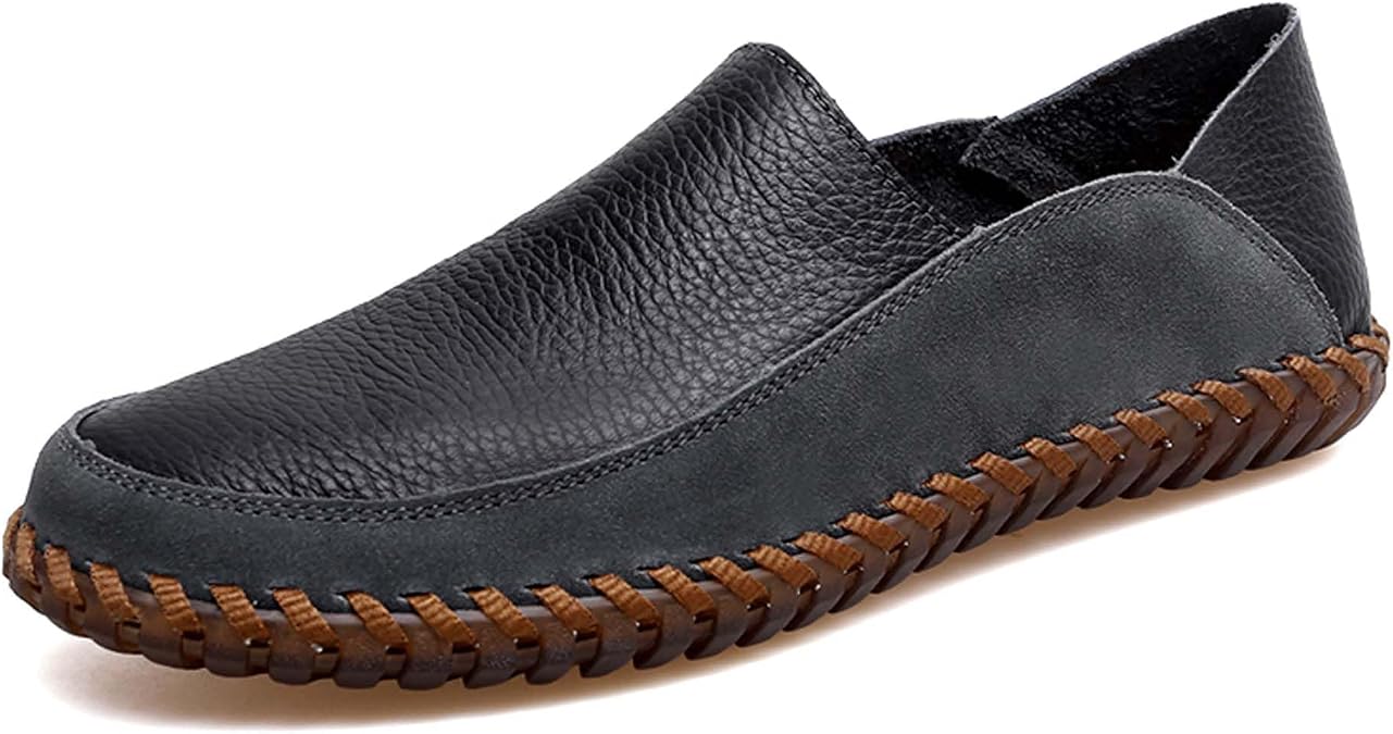 Mens Leather Loafers,Flat Breathable Casual Shoes,Walking Shoes,Non-Slip Driving Shoes,Hand Sewn,Soft and Comfortable,Suitable for All Seasons.
