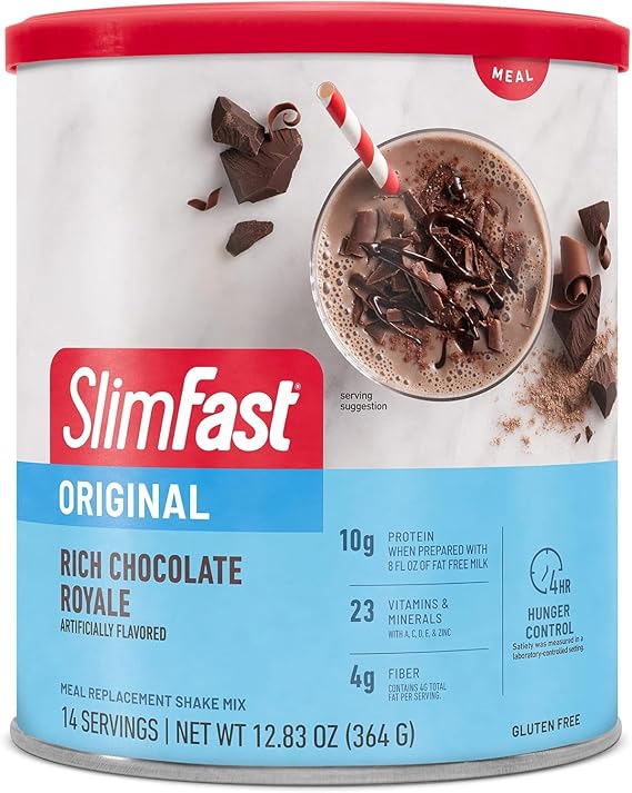 SlimFast Original Rich Chocolate Royale Meal Replacement Shake Mix Weight Loss Powder 12.83 Oz. 14 Servings - Pantry Friendly