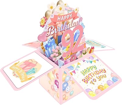 Joycard 92nd Birthday Card, Birthday Decorations for Women, Mothers, and Grandmothers, Awesome 3D Birthday Gift Box, Funny Happy Birthday Card, 92 Year Old Birthday Gift