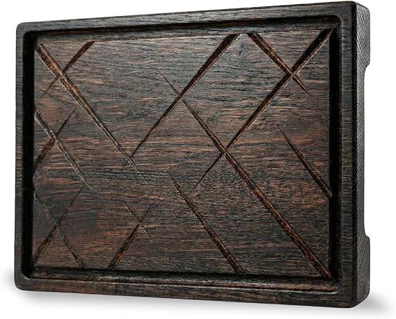 TESLYAR Wooden Steak Board & Plate - Steak Serving Platter, 11.8 x 7.9 in | Serves 1, fits a single portion or snacks. Juice groove for cutting meat, ribs. Charred wood with food-safe oil finish