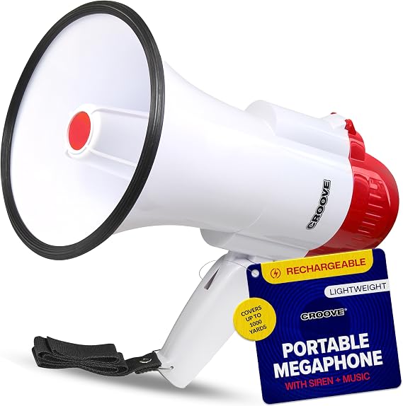 Croove Portable Megaphone - Loud Speaker, Lightweight Bullhorn with Siren Music, Volume Control