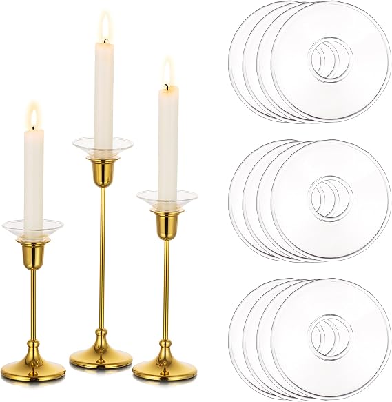 Glasseam Candle Drip Protectors, 12Pcs Clear Glass Bobeches for Candlestick