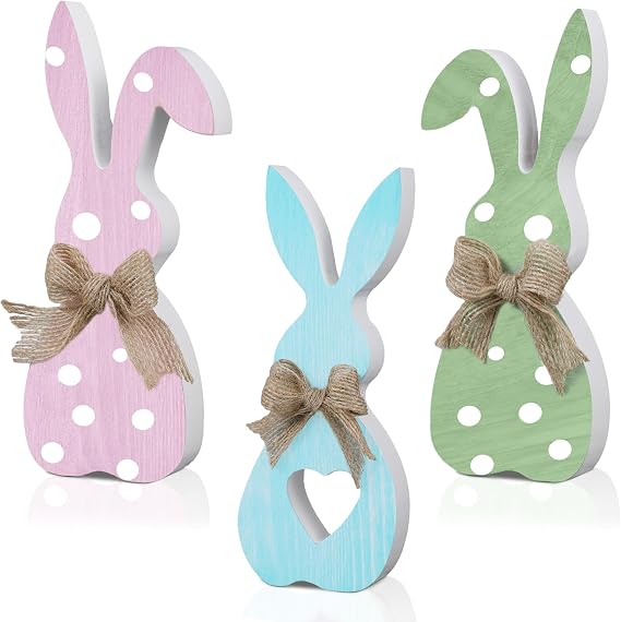 Beeveer 3 Pcs Easter Bunny Table Decor for Home, Cute, Fresh Colors