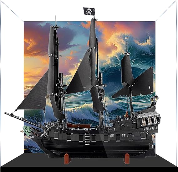 Acrylic Display Case for Lego 10365 Black Pearl Pirate Ship Building Set, Dustproof Transparent Box - Only Display Case, Display Box Compatible with Lego 10365 (Back spray 3MM A)