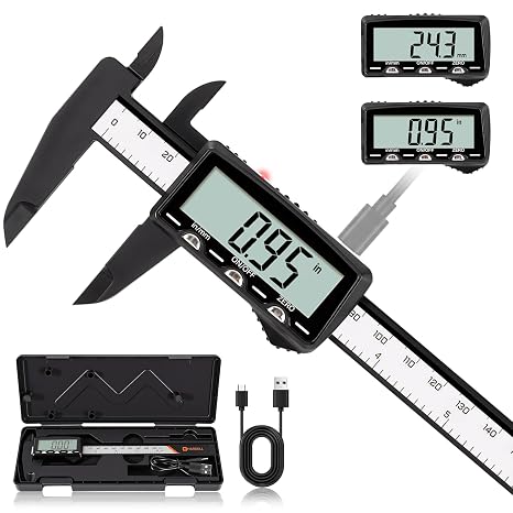 HARDELL Digital Caliper, Rechargeable Plastic Caliper with Type-C Cable | Large LCD Screen | Visual Charging | IN/MM Conversion | Auto-Off | Calipers for Household, Watch, Jewelry, DIY | 6 Inch