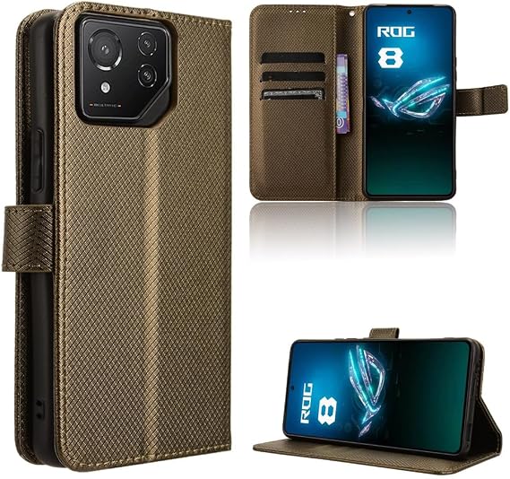 Compatible with Asus ROG Phone 9 Leather Case Cover,PU Leather flip Cover Compatible with Asus ROG Phone 9 Pro Case Cover Brown