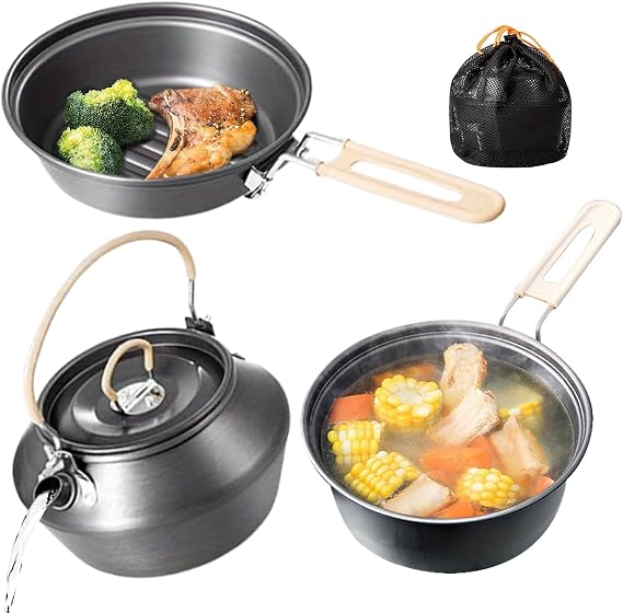 Camping Cooking Set - Camping Pots and Pans Set for Cooking - Portable Kitchen Supplies Outdoor Gear for BBQ Party Family Picnic Fishing Hiking Survival Backpacking Travel