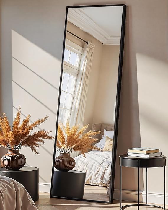 TRAHOME Full Length Floor Mirror 56"x15", Large Standing Body Mirror, Black