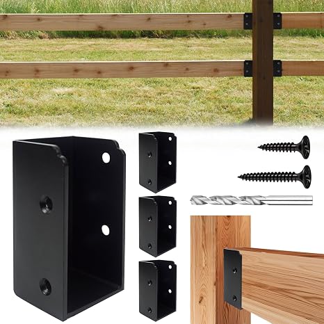 U-Shaped Deck Railing Bracket Connectors, Heavy Duty Galvanized Steel, Matte Black, 4 Count, 1.5" x 3.5" Lumber, Stair Handrail Connectors for Wood Fences