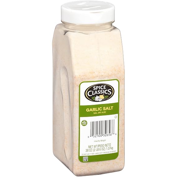 Spice Classics Garlic Salt, 38 oz - One 38 Ounce Container of Bulk Garlic Salt Seasoning, Ideal for Adding Flavor to Meats, Seafood, Potatoes, Pasta and More