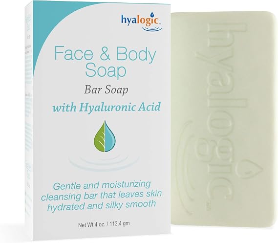 Hyalogic Face & Body Cleansing Bar Soap 4oz - Hydrating Hyaluronic Acid Cleanser - Fragrance Free, Non-Irritating, Vegan Friendly HA