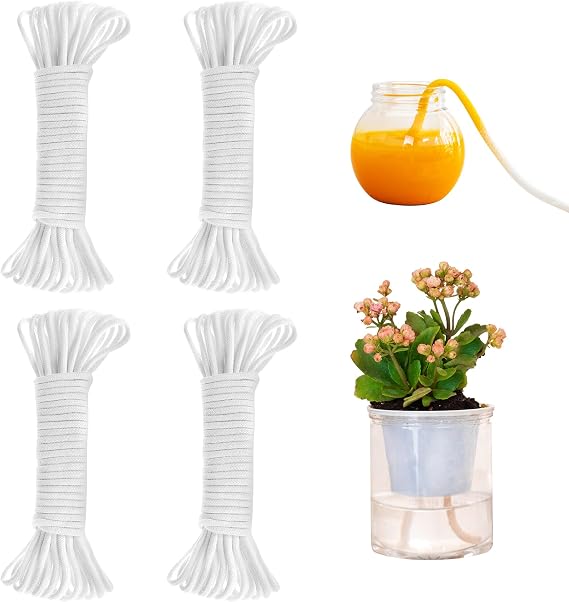 ORIMERC 120 feet 4mm Self Watering Capillary Wick Cord Vacation Plant Sitter DIY Hydroponic Wicking Self-Watering Planter Pot Automatic Water System Device Potted Violet Auto Seedling Waterer Rope