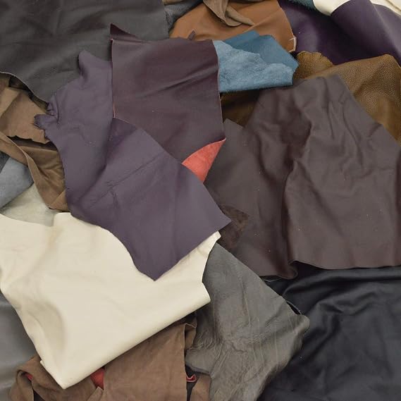 The Leather Guy - Large Upholstery Scrap Leather - 3-4oz Cowhide Skins 1lb Remnants Grey, Browns, Tans, Creams, Off White Color Mix