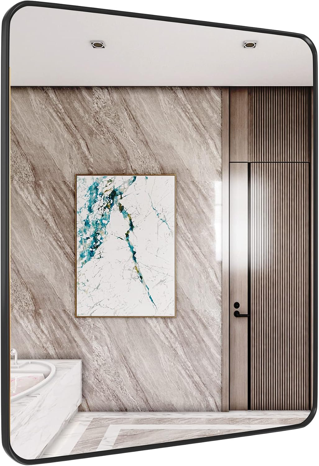 Black Metal Framed Mirror Rectangle Wall Mount Bathroom Vanity Mirror, 20” X 28