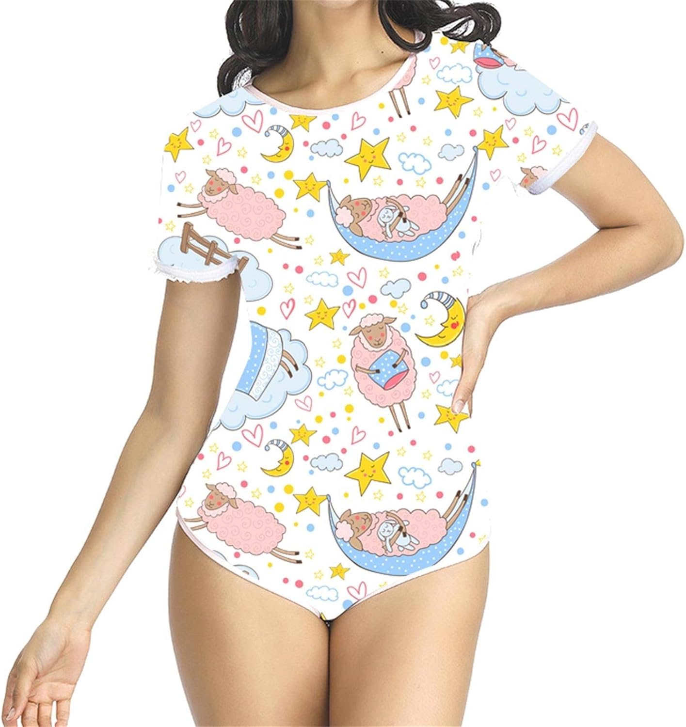 Cute Short Sleeve ABDL Onesie Baby Diaper LoverABDL Button Crotch Romper Bodysuit - Casual bule