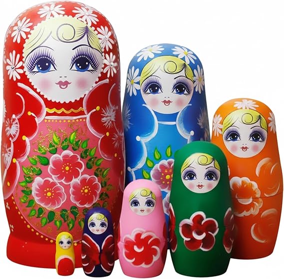 Sunflower Print Russian Nesting Dolls Set of 7 – Wood Matryoshka Doll for Kids Adults
