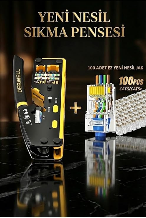 Yeni Nesil Ez Pense Rj45 Sıkma Aracı Cat5/Cat6/Cat7 Pense Kesici Rj11 Rj12 8P8C6P + 100 Adet Jak