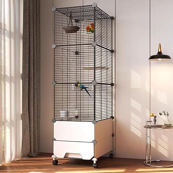 Cockatiel Cage, Parakeet Cage, Flight Cage, Large Bird Cage with Drawer Base and Wheels, Easy to Clean and Move, for Cockatiels Pet Parrot Parakeet Lovebird Canary Finch