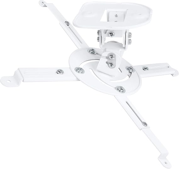 Full Motion Universal Projector Ceiling Mount Bracket with Adjustable Extendable Arms Rotating Swivel Tilt and Low Profile Mount for Home and Office Projector (White)