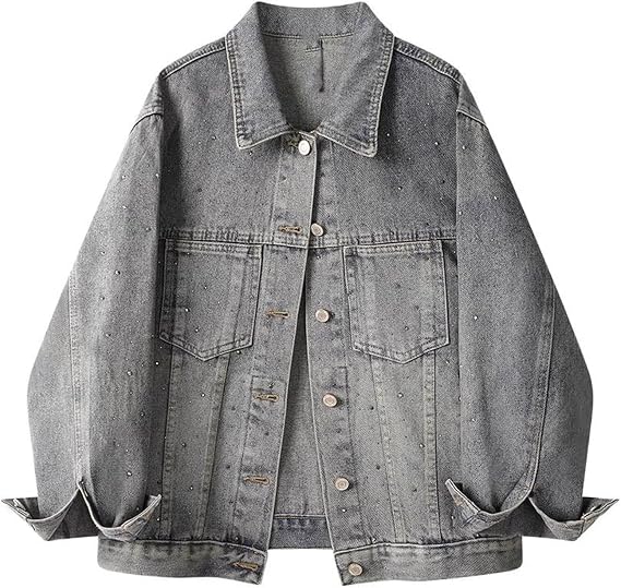 Womens Denim Jacket Casual Korean-Style Outerwear Jean Coat for Women
