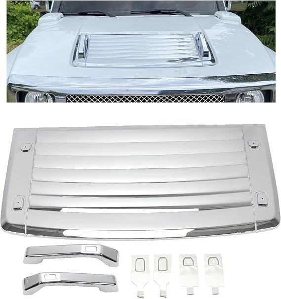 HECASA 3Pcs Silver Hood Vent Compatible with 2006-2010 Hummer H3 & H3T's w/Handles New Chrome Hood Deck Vent Panel Handle Covers Trim Moulding