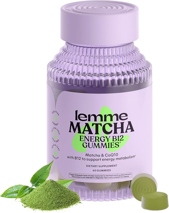 Lemme Matcha Superfood Energy Gummies with Organic Matcha Green Tea, Vitamin B12 and Antioxidant Coenzyme Q10 to Support Cellular Energy, Metabolism & Healthy Skin - Gluten Free, Non GMO (60 Count)
