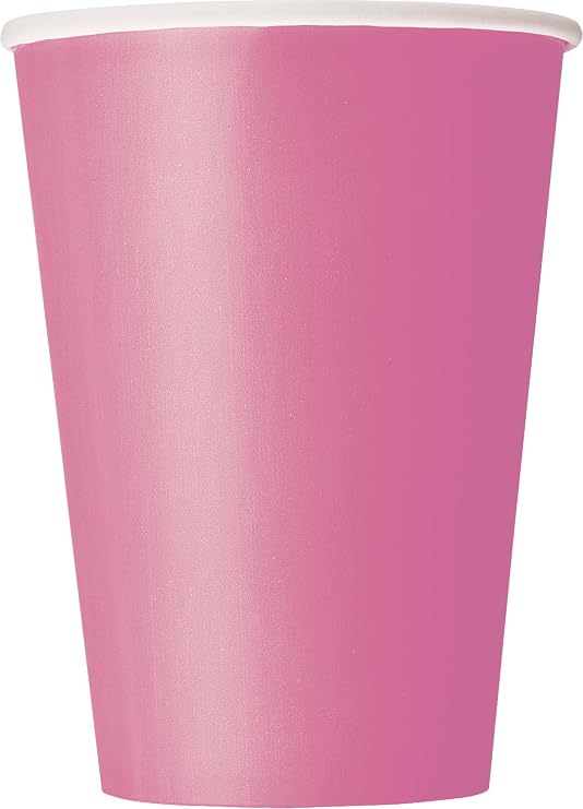 Plain Hot Pink Disposable Paper Cups - 12 oz, Pack of 10 - Ideal for Parties, Picnics, All Occasions