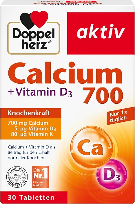 Doppelherz Calcium 700 + Vitamin D3 700 mg calcium - calcium to support normal bone maintenance - 30 tablets