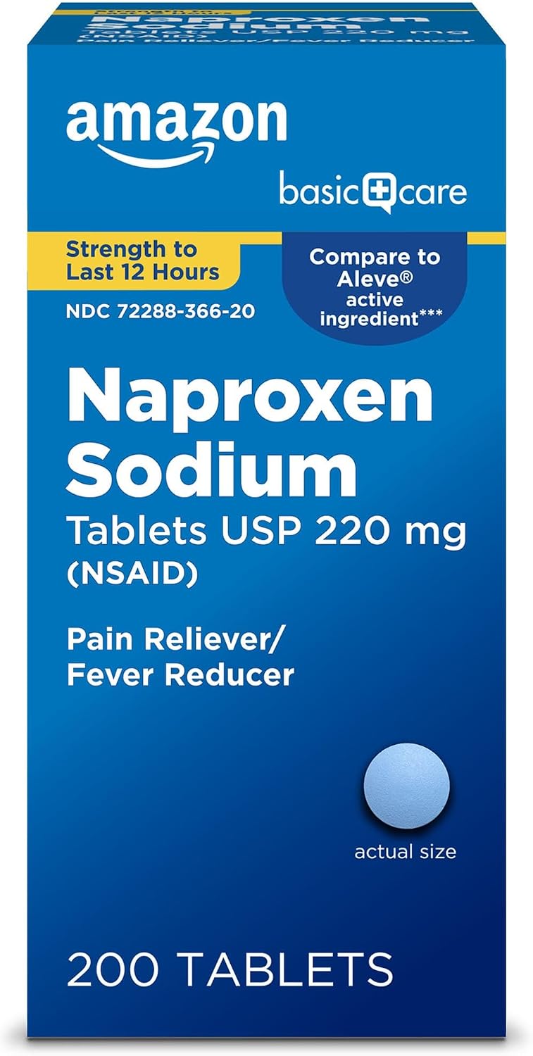 Amazon Basic Care Naproxen Sodium Tablets, 200 Count Pack of 1 Packaging may vary