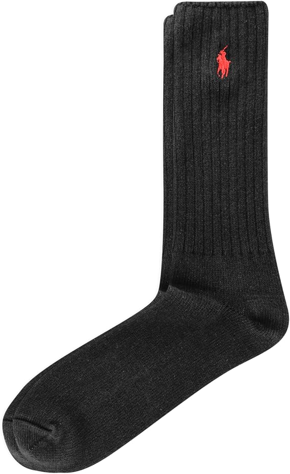 Polo Ralph Lauren Men's Cotton Ribbed Dress Crew Socks - 1 Pair Pack - Solid Color Cushioned Comfort
