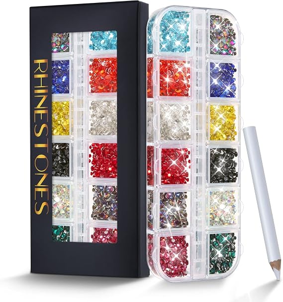 3700Pcs 12 Color Face Gems Eye Rhinestones, Flatback Rhinestones Hair Gemstones Craft Rhinestones Glass Beads Gems for Makeup/Nail Art/Tumblers/Shoes and Clothes Decoration