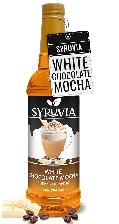 Syruvia Coffee Syrup, White Chocolate Mocha Flavored Syrup for Drinks, Lattes, and Desserts 25.4 fl oz