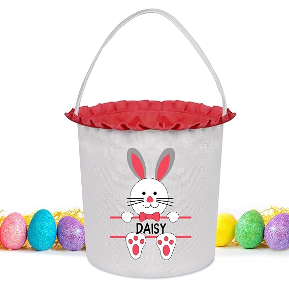 Personalized Easter Basket, VAPCUFF Red Bunny Easter Baskets Easter Baskets Bags Easter Eggs Hunt Baskets Easter Eggs Bags for Boys Girls Easter Baskets Gifts for Kids Empty