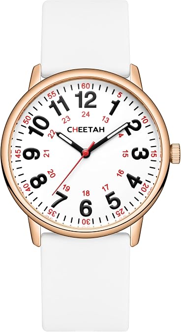 CHEETAH Nurse Watches for Men Women Medical Professionals, Students with Luminous Easy Read Dial, Second Hand 24 Hour, Waterproof Silicone Band