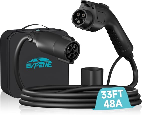 EV Charger Extension Cable, 48Amp 33ft J1772 Extension Cord Compatible with Level 1/Level 2 EV Charger, SAE J1772 EV Charging Extension Cable with Carrying Bag, IP55