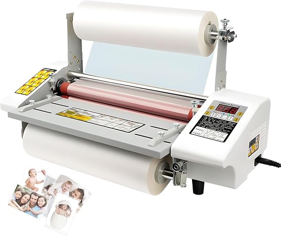 Hot Cold Roll Laminator, 4 Rollers Cold Hot Laminator with 9 Speed Adjustment, 0-180℃ Adjustable Single Side/Double Sided Laminator Machine for Menu, Artwork, Business Cards