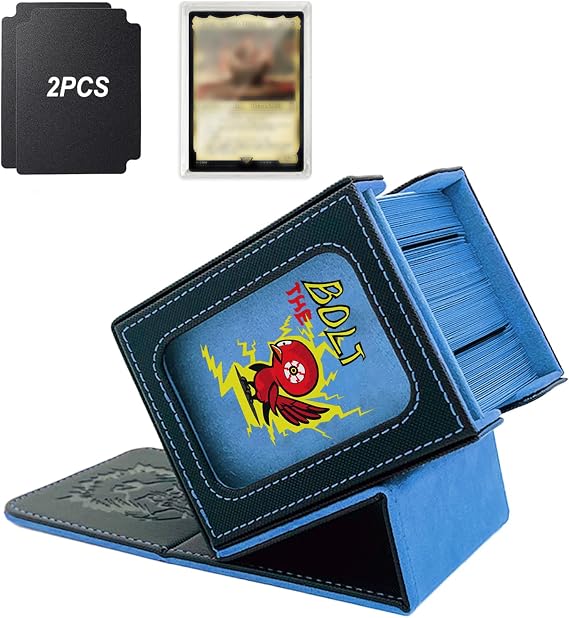 Card Deck Box with MTG Commander Display, Fits 100 Double Sleeved Cards, Magnetic Deck Case compatible with TCG Black/Blue