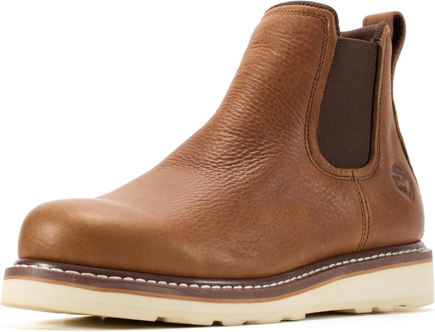 SUREWAY Men's 6 Inch Slip On Chelsea Work Boots | GoodyearWelt,Genuine Leather,EH-rated,Slip Resistant Wedge Sole