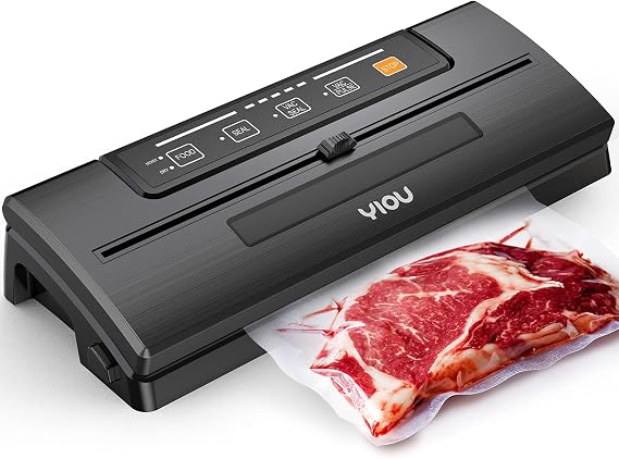 Vacuum Sealer Machine, Food Storage Machine, 80kPa Pro Vacuum Food Sealer for Food with Starter Kit, Dry Moist Mode Easy to Clean, Automatic Vacuum Sealer Machine, Black