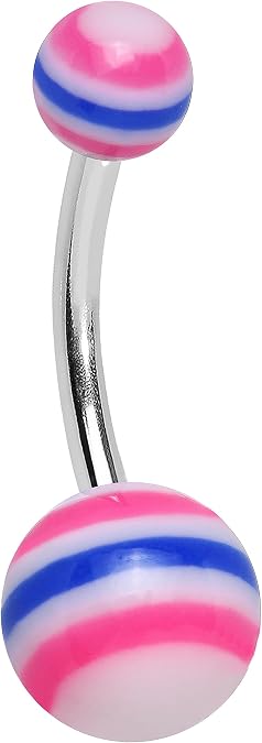 Body Candy Acrylic Balanced Brightness Pink and Blue Striped Belly Button Ring