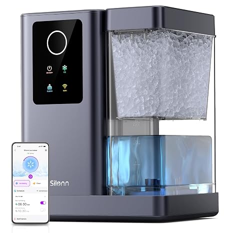 Silonn Nugget Ice Maker Countertop with APP & Voice Control, Self Cleaning Ice Machine with 3L Large Water Tank, 44lbs/24H Soft Chewable Ice, Portable Pebble Ice Maker for Home, Kitchen and Party
