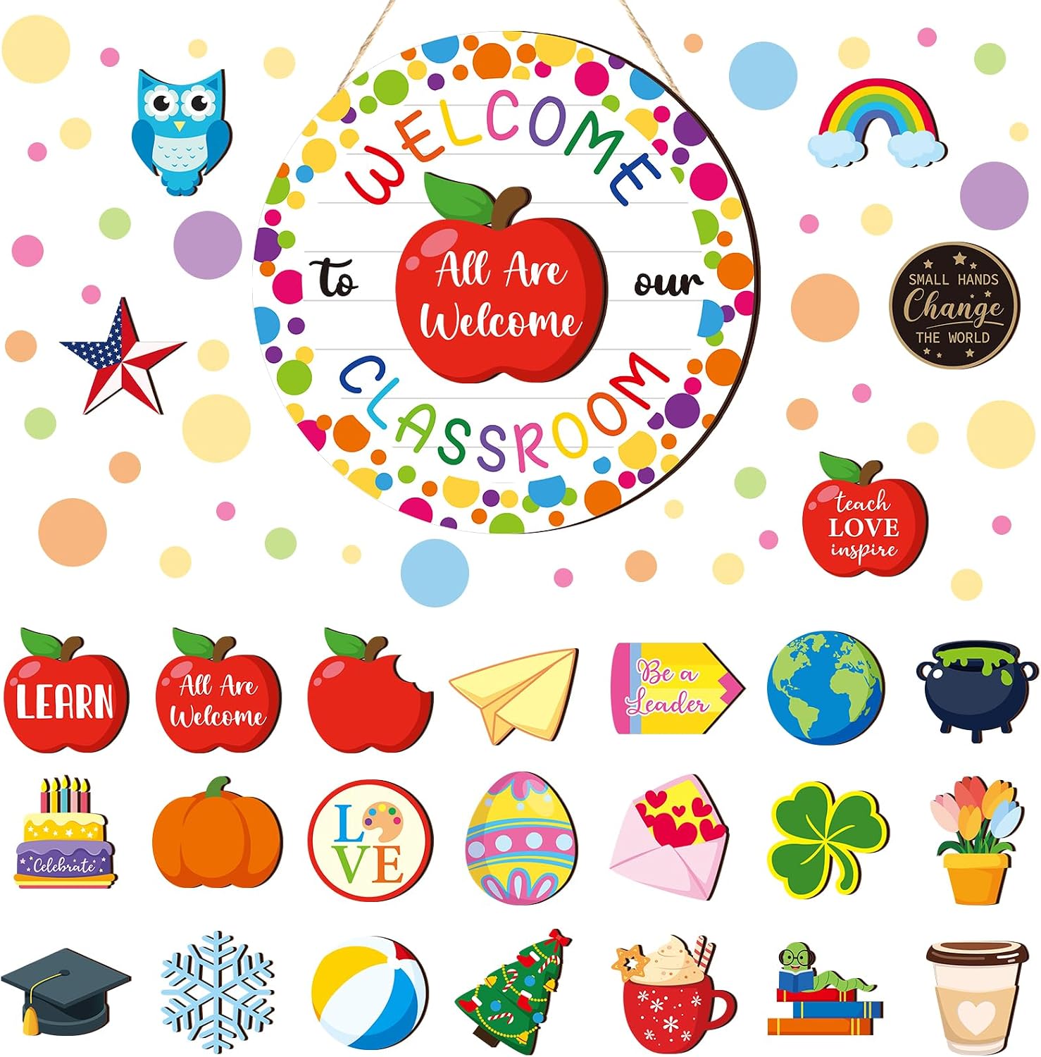 Ctosree Welcome Sign for Classroom 12 Back to School Teacher Door Sign Welcome to Our Classroom Door Hanger Wreath Interchangeable First Day of School Bulletin Board Window DIY Wall DecorFresh